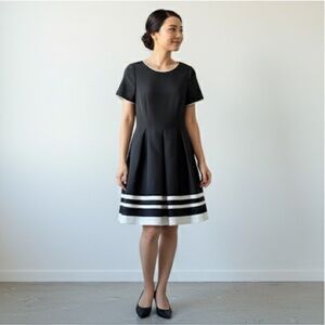 Pink Tartan classic black & white a-line midi dress - size 8 (Medium)